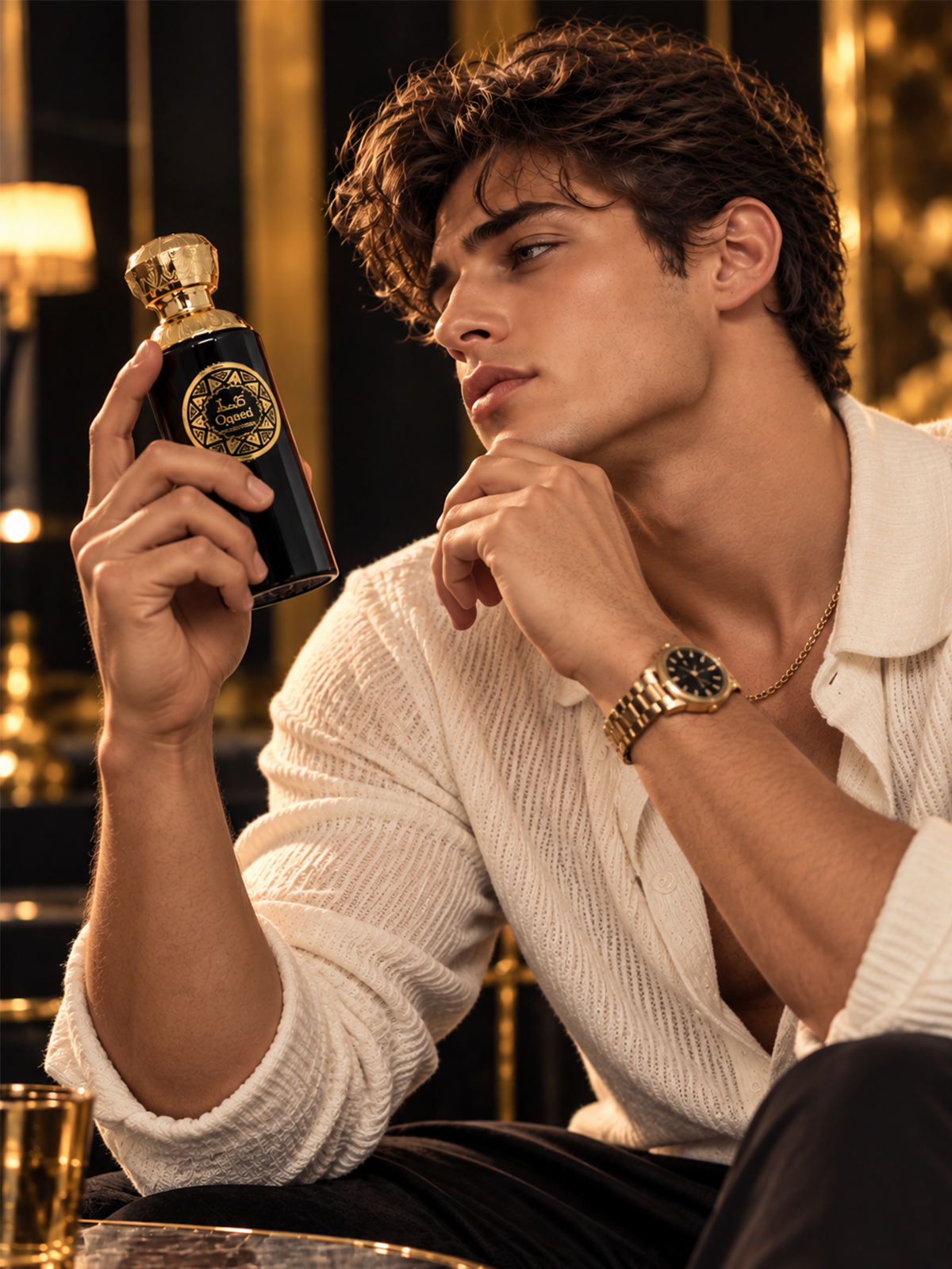 Eau De Parfum Spray, Matte Black Fluted Bottle with Ornate Gold Cap