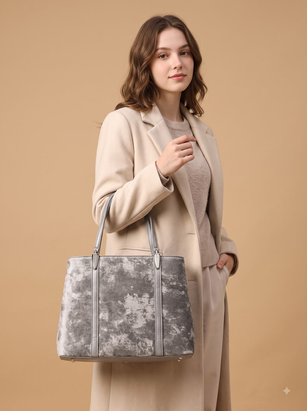 Gray Textured Tote Bag | BAGZZ035