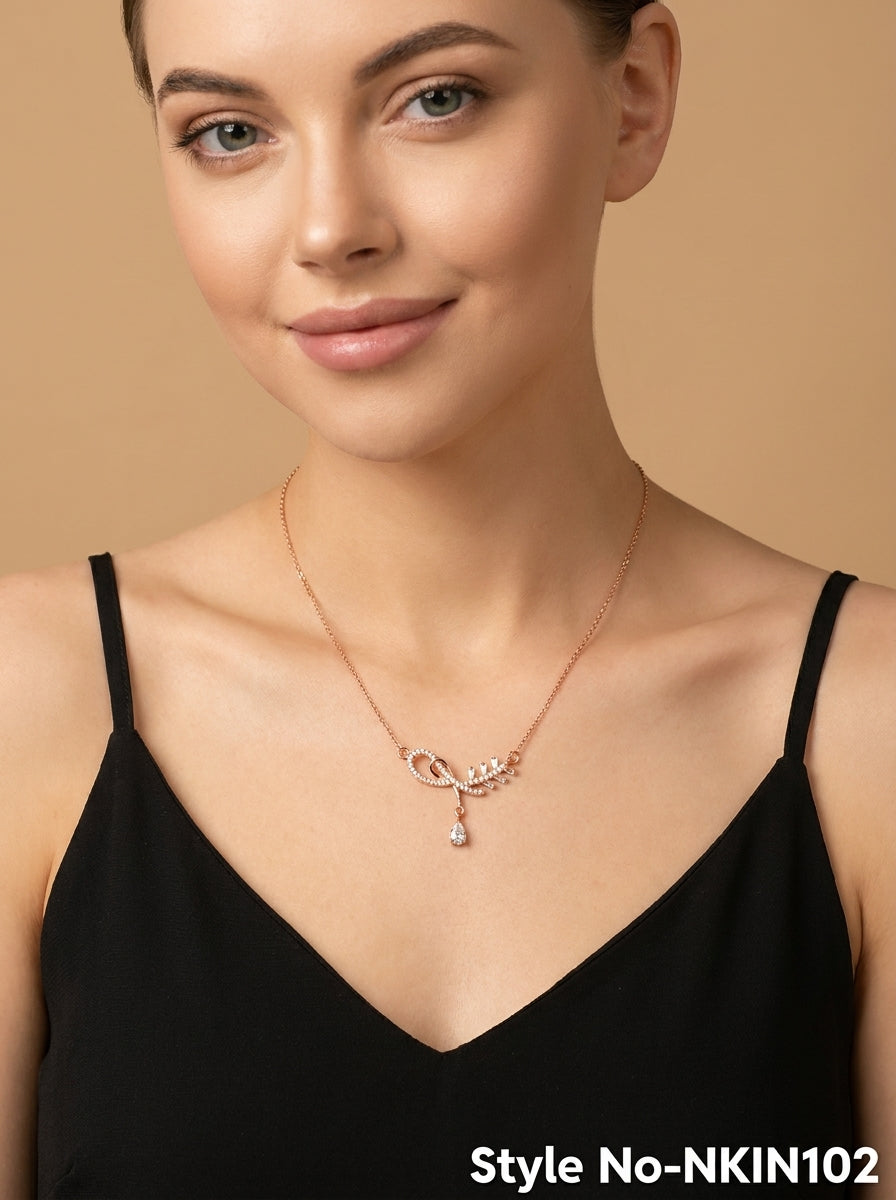 Rose Gold Leaf Link Necklace | NKIN102