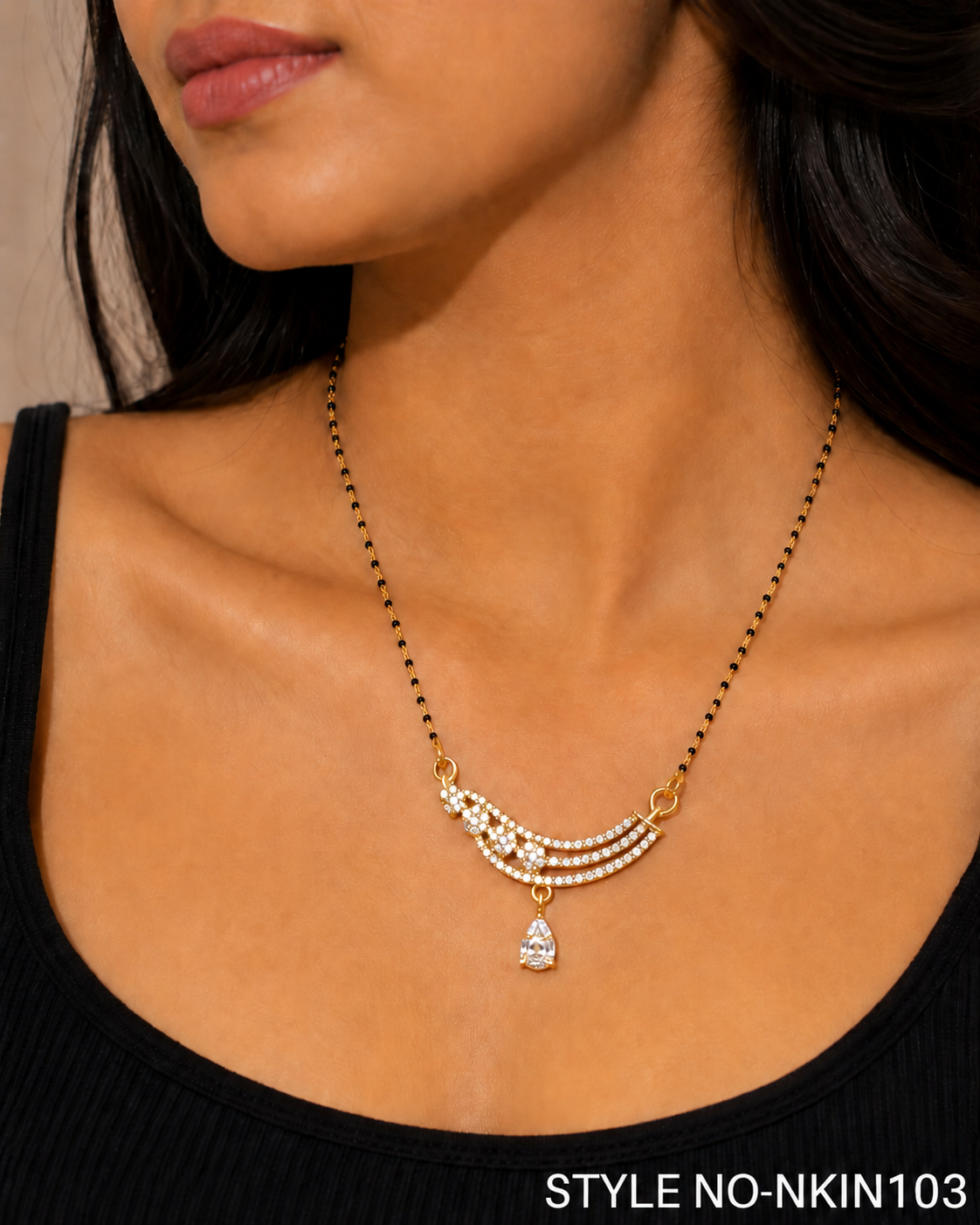 Black and Rose Gold Crystal Fringe Necklace | NKIN103