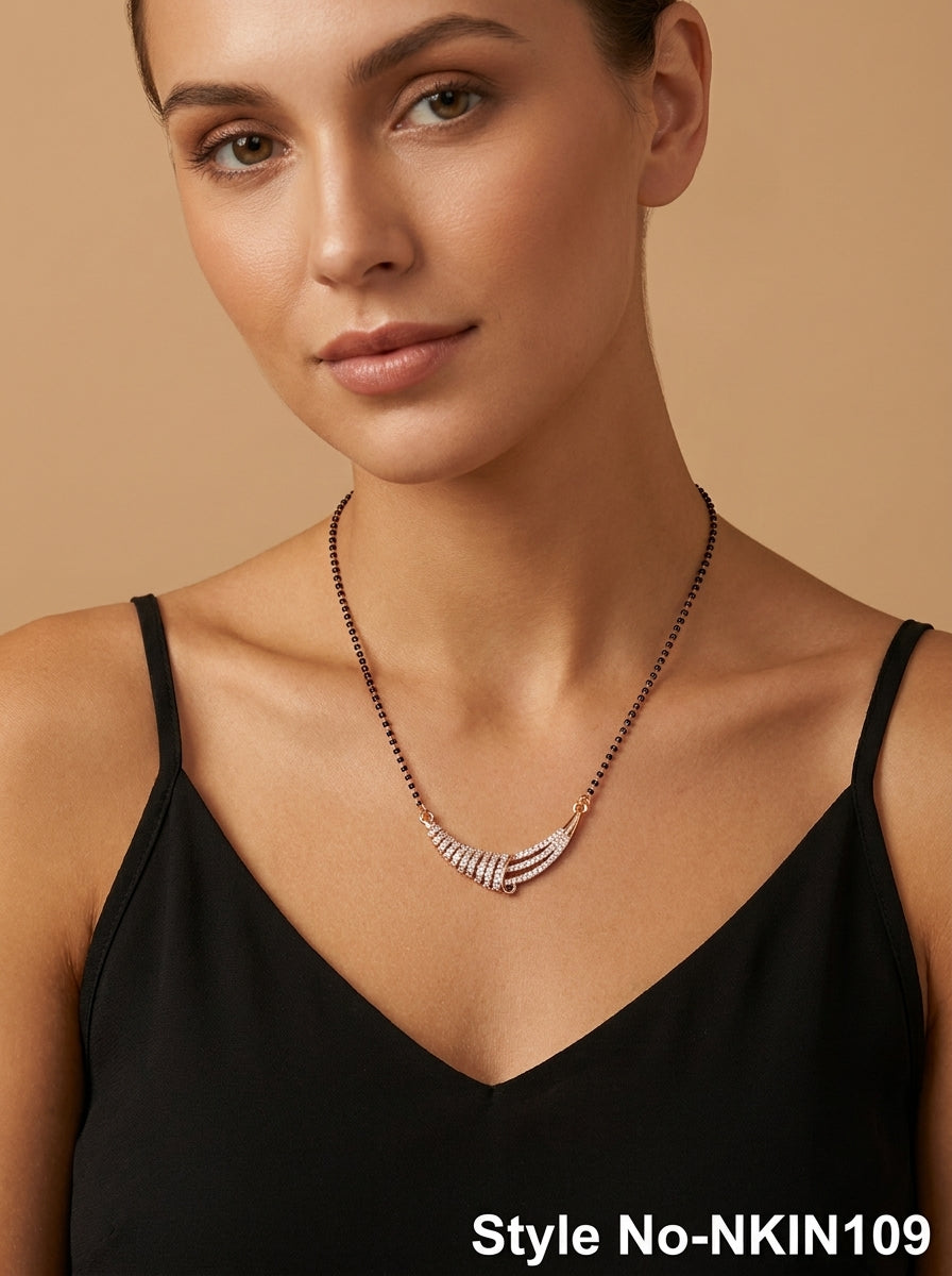 Black and Rose Gold Layered Arc Necklace | NKIN109