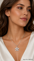 Silver Floral Crystal Charm Necklace | NKIN11