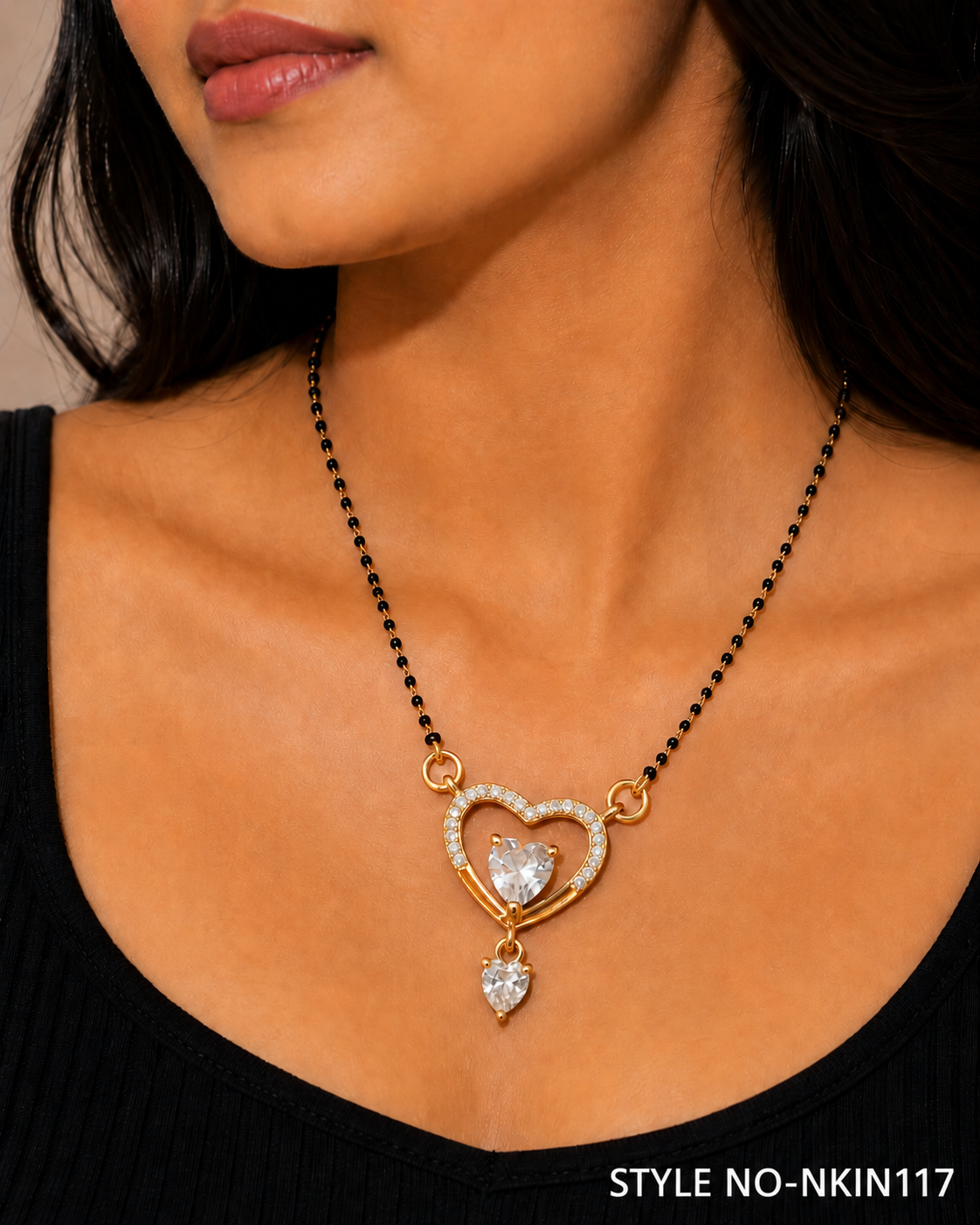 Black and Rose Gold Heart Drop Necklace | NKIN117