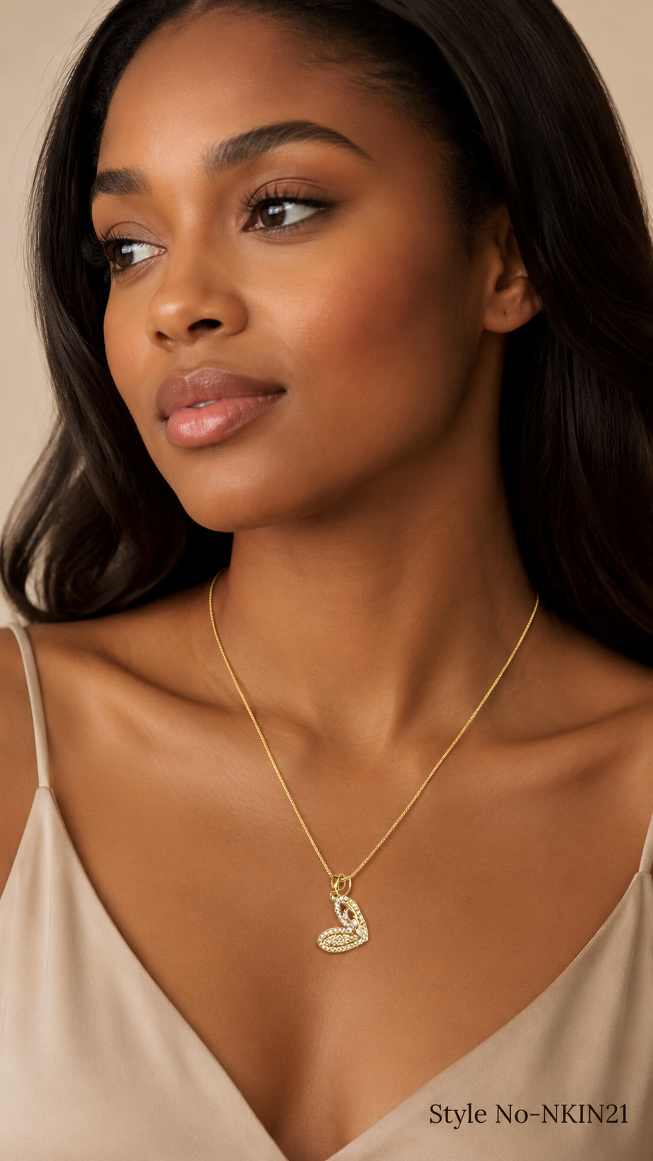 Gold Heart Outline Pendant Necklace | NKIN21