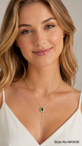 Gold Green Teardrop Pendant Necklace | NKIN36