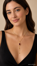 Gold Red Rectangle Pendant Necklace | NKIN48