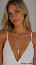 Silver Leaf Crystal Pendant Necklace | NKIN61