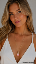 Gold Pink Rectangle Pendant Necklace | NKIN62