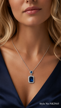 Silver Blue Rectangle Pendant Necklace | NKIN65
