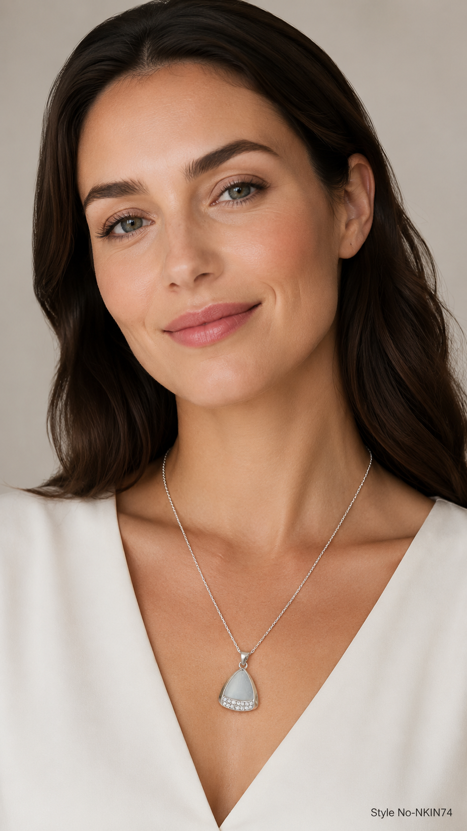 Silver Clear Triangle Pendant Necklace | NKIN74