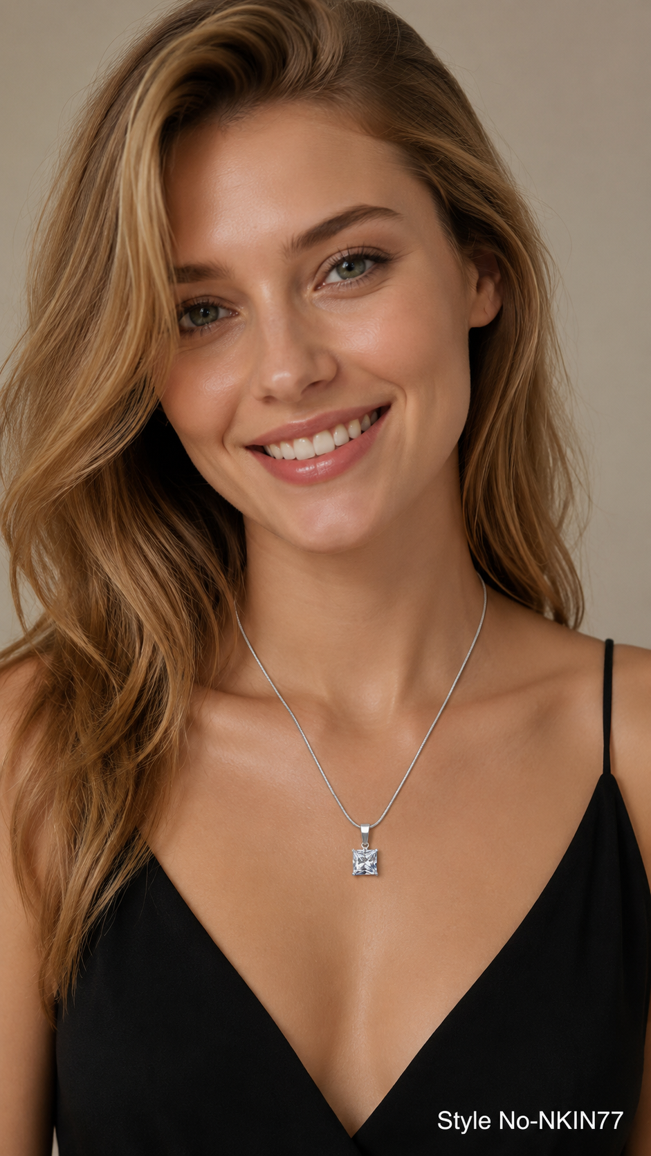 Silver Crystal Square Pendant Necklace | NKIN77