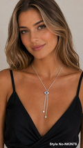 Silver Blue Eye Lariat Necklace | NKIN78