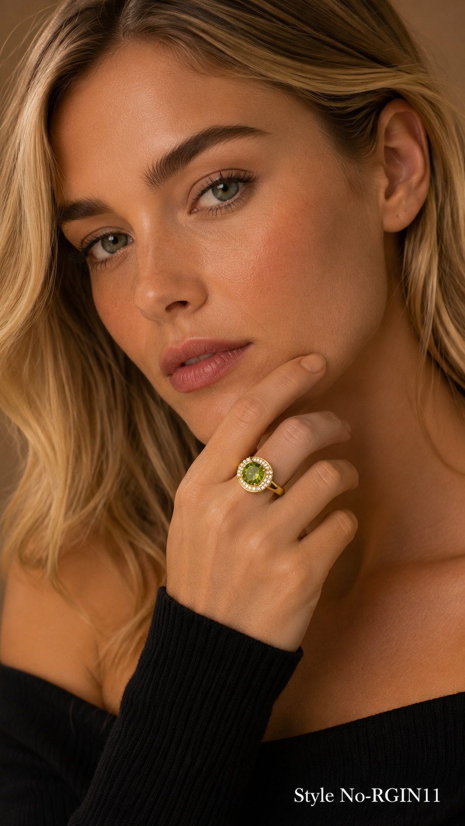 Gold Green Halo Crystal Ring | RGIN11