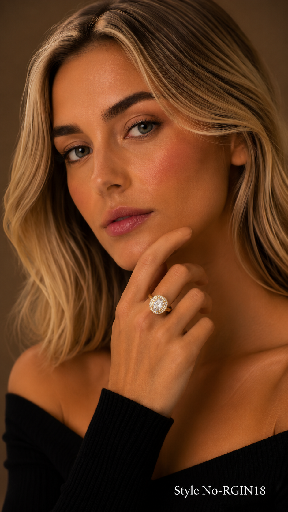 Gold Round Crystal Halo Ring | RGIN18