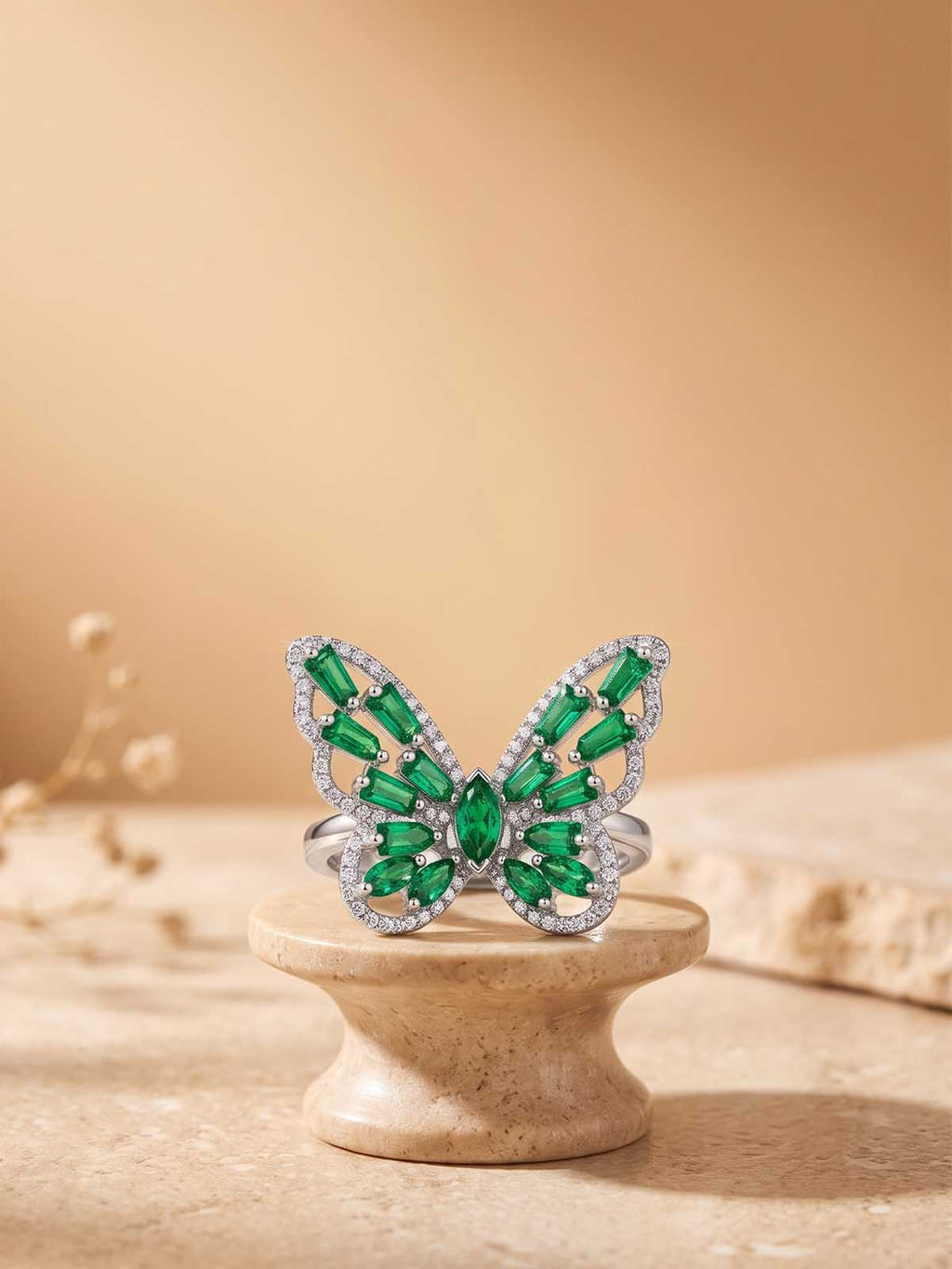 Silver Green Butterfly Ring | RGIN21