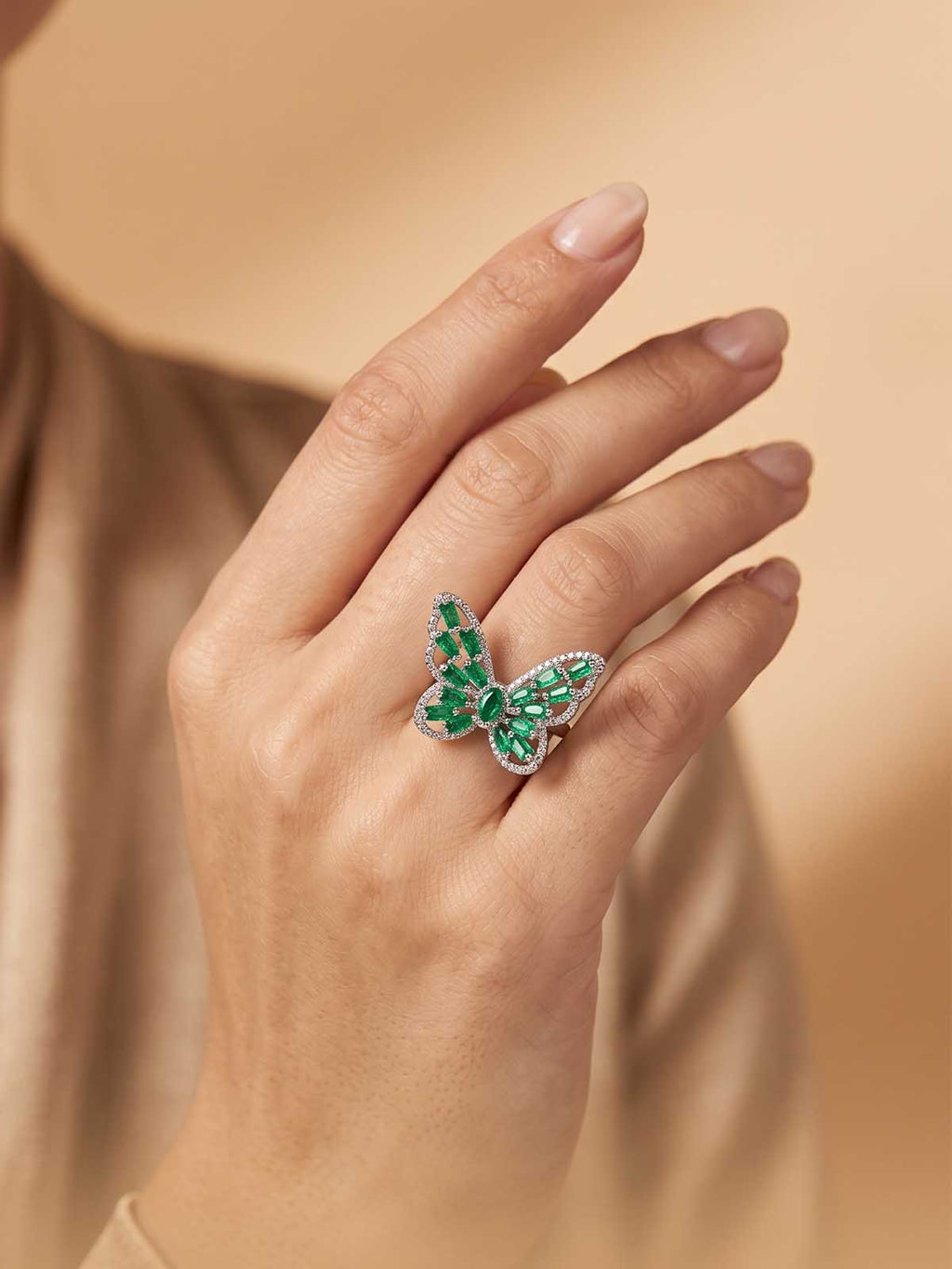 Silver Green Butterfly Ring | RGIN21