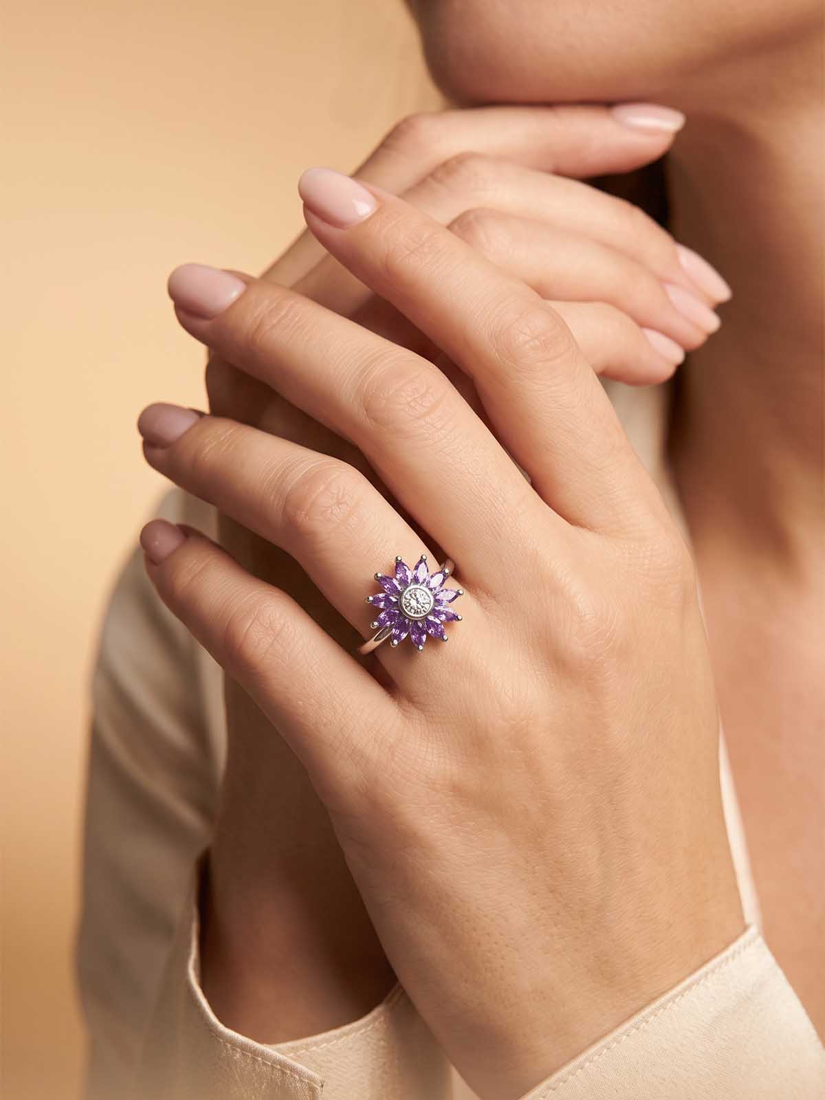 Silver Purple Sunburst Ring | RGIN25