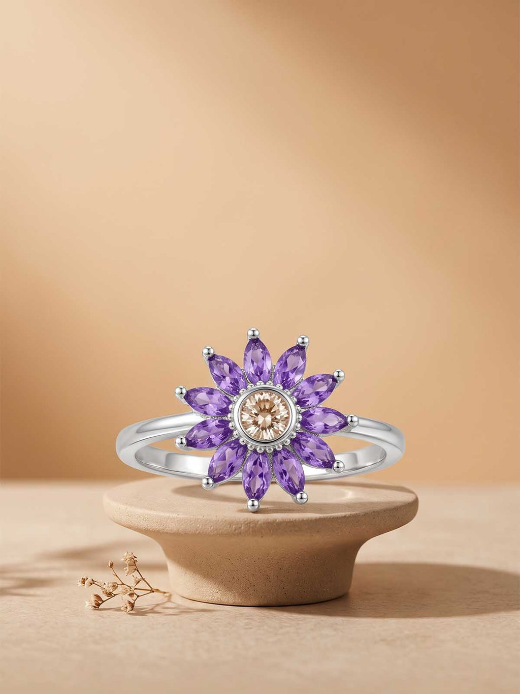 Silver Purple Sunburst Ring | RGIN25