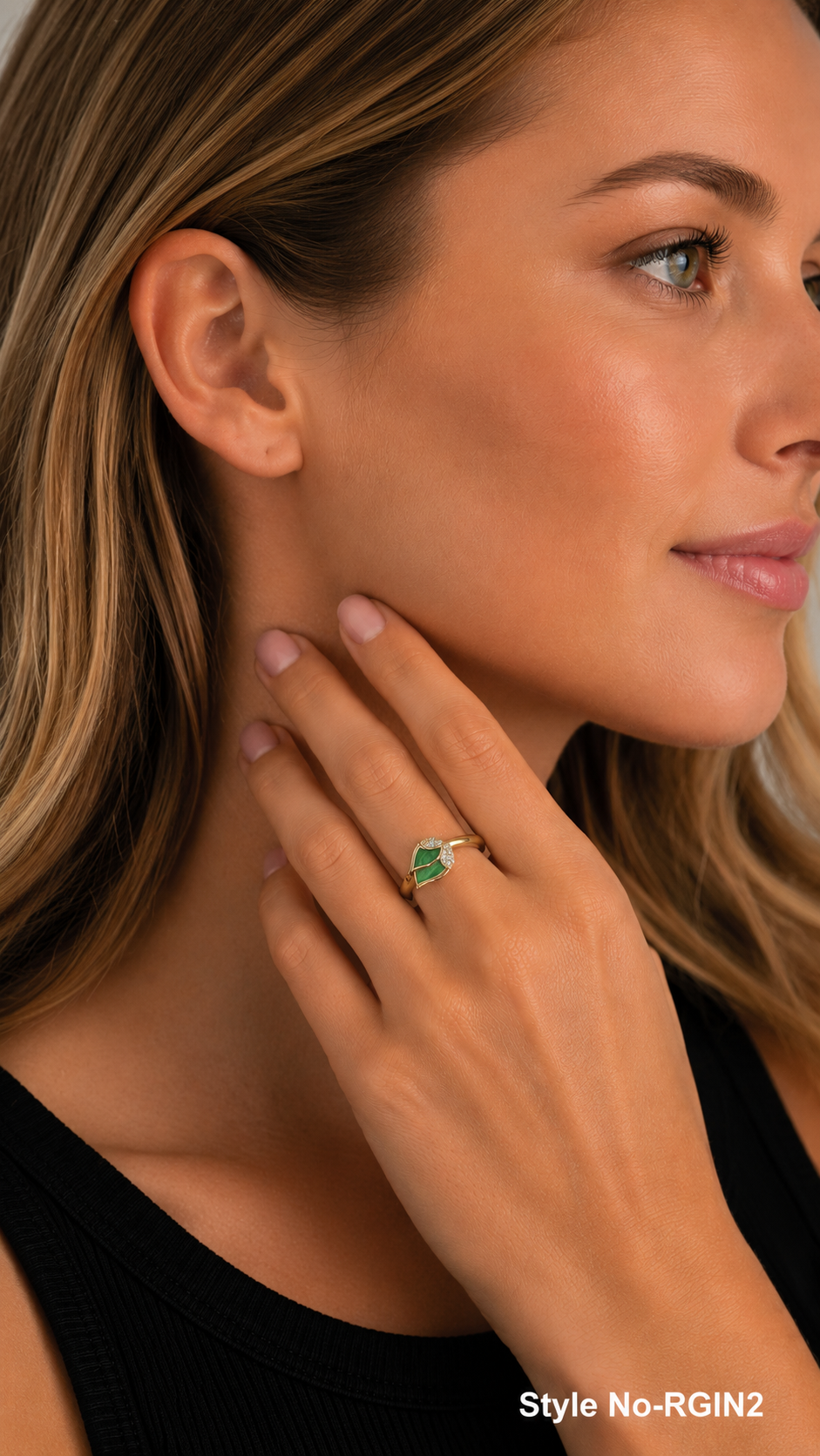 Gold Green Stone Ring | RGIN3