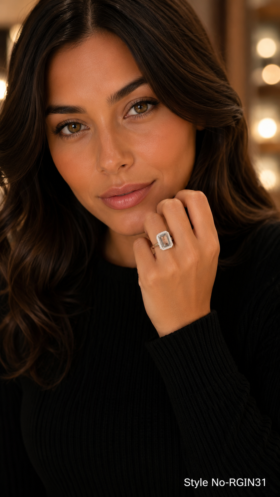 Silver Square Crystal Halo Ring | RGIN31