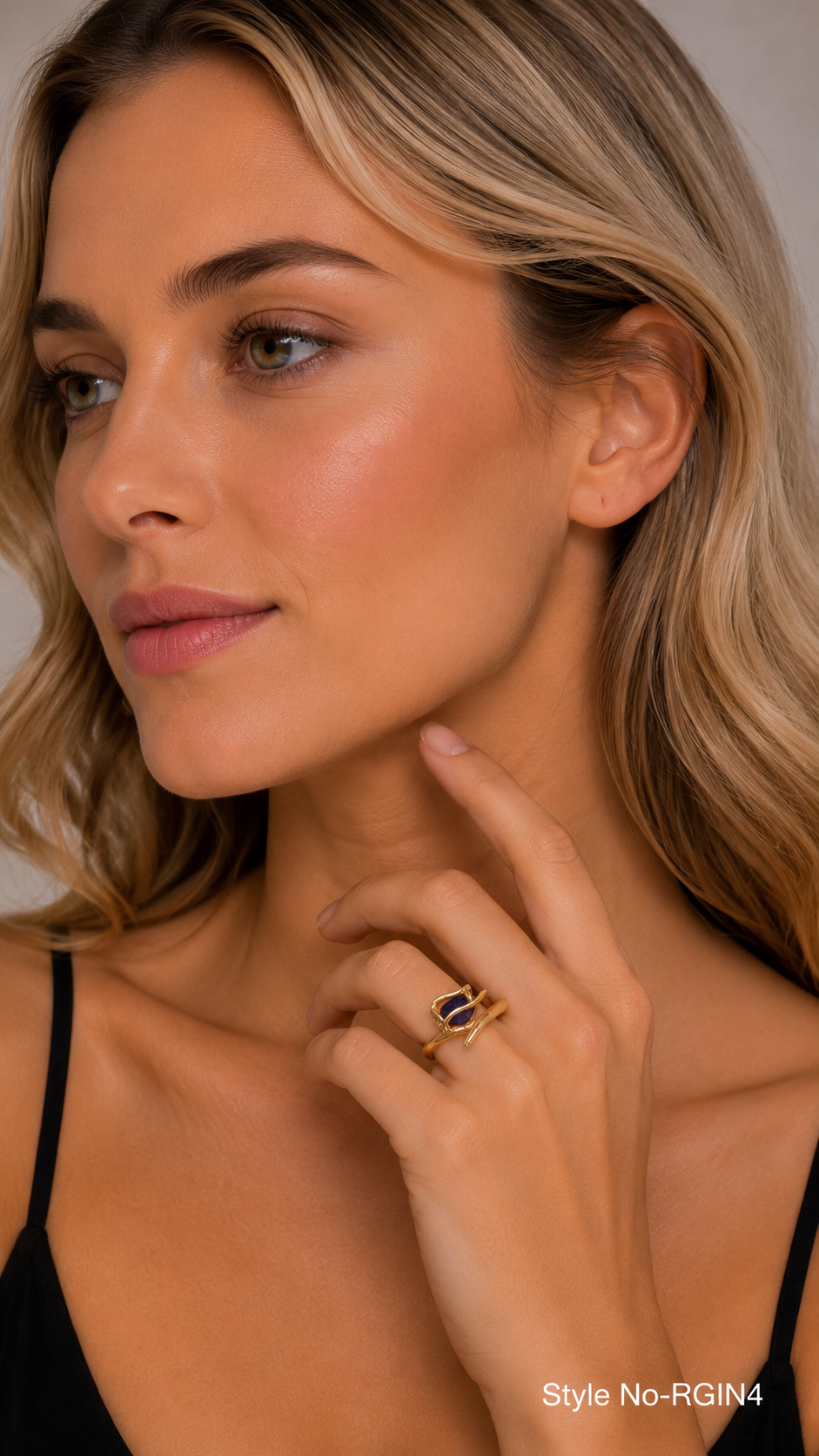 Gold Blue Stone Ring | RGIN4