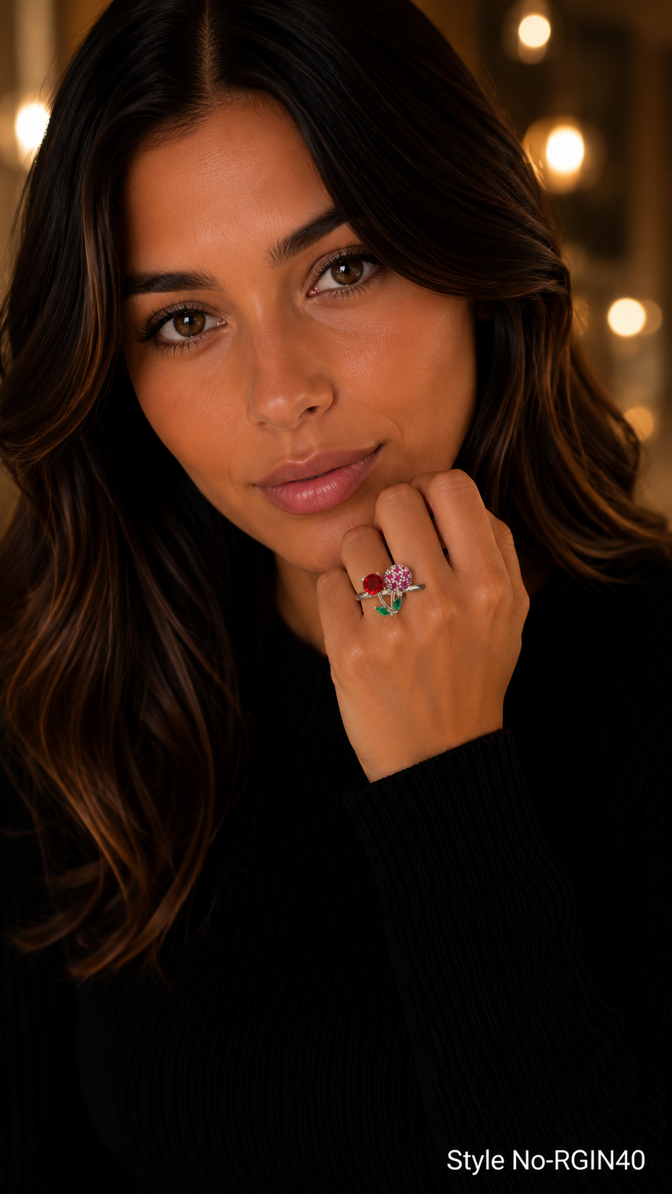 Silver Red and Green Floral Ring | RGIN40