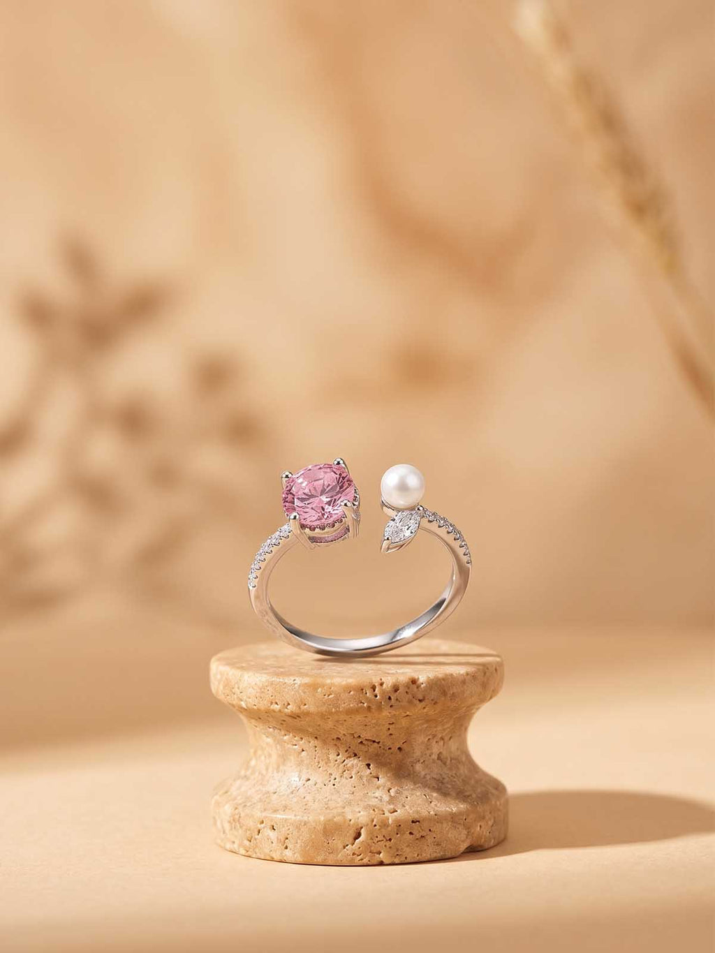 Silver Pink Flower Accent Ring | RGIN42