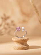 Silver Pink Flower Accent Ring | RGIN42
