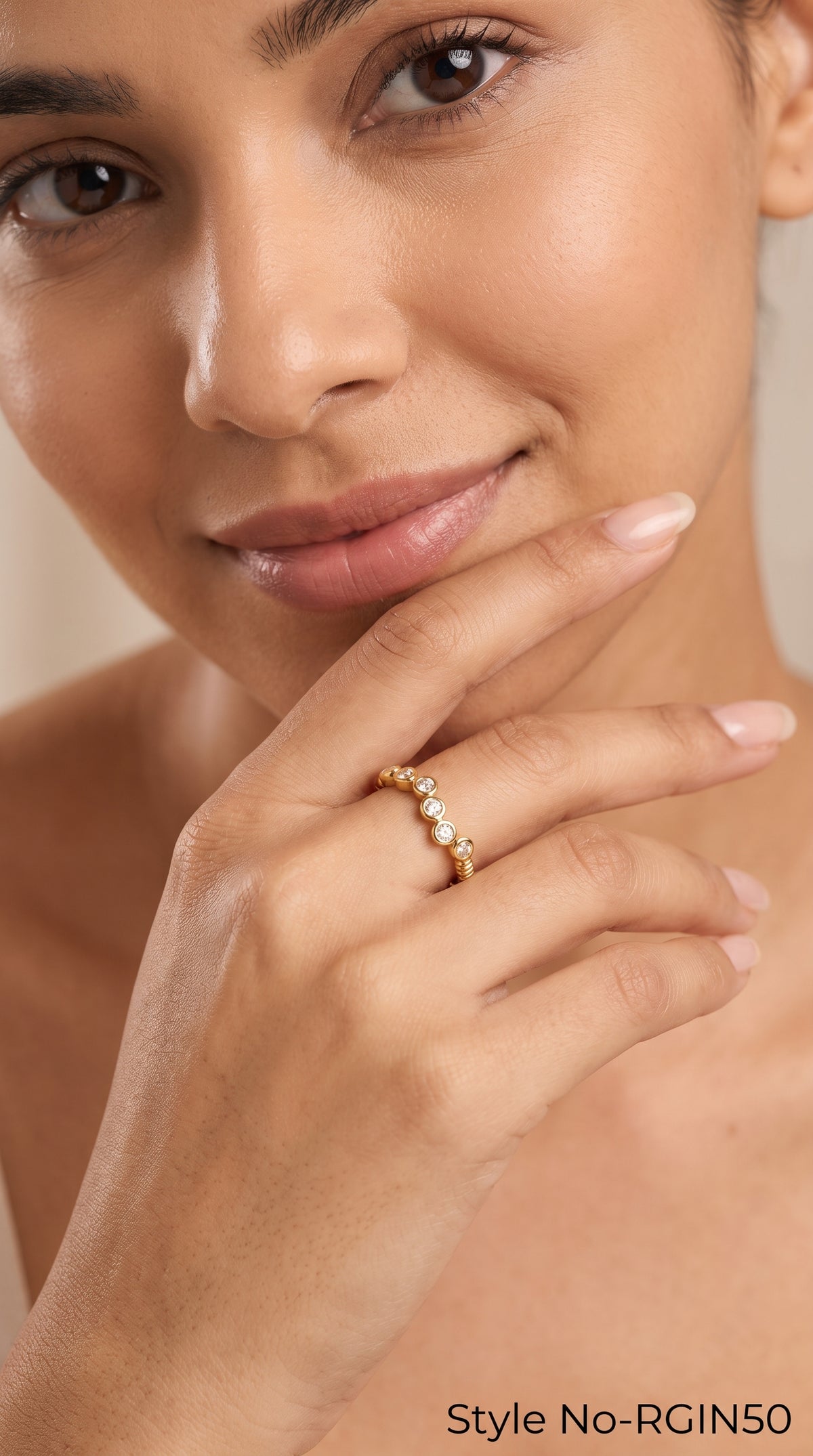 Gold Beaded Band Ring | RGIN50
