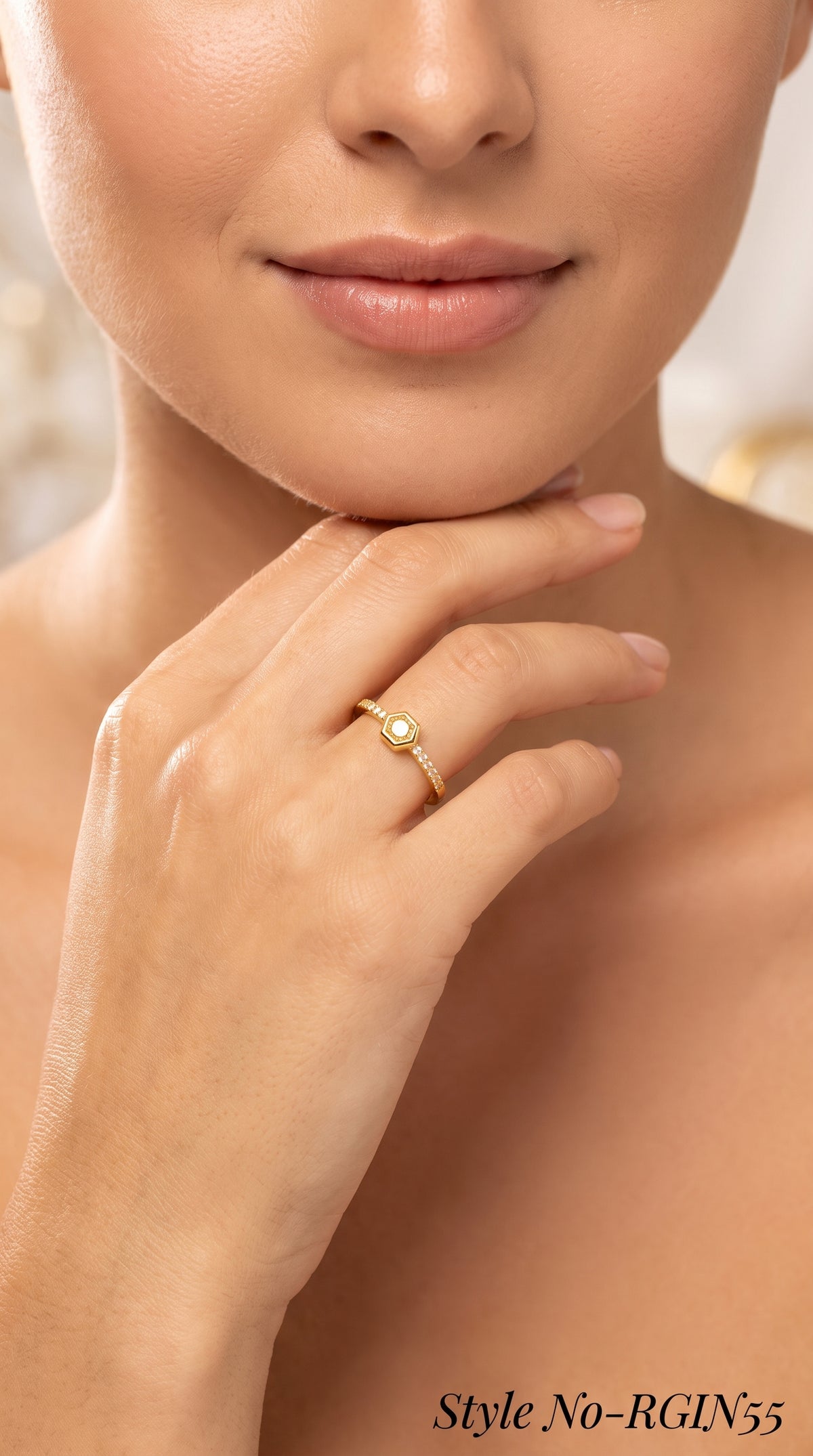 Gold Round Stone Band Ring | RGIN55