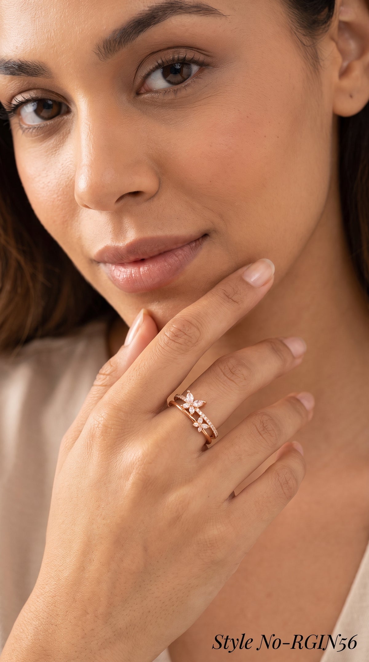 Rose Gold Double Row Crystal Ring | RGIN56