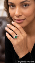 Silver Green Heart Halo Ring | RGIN78