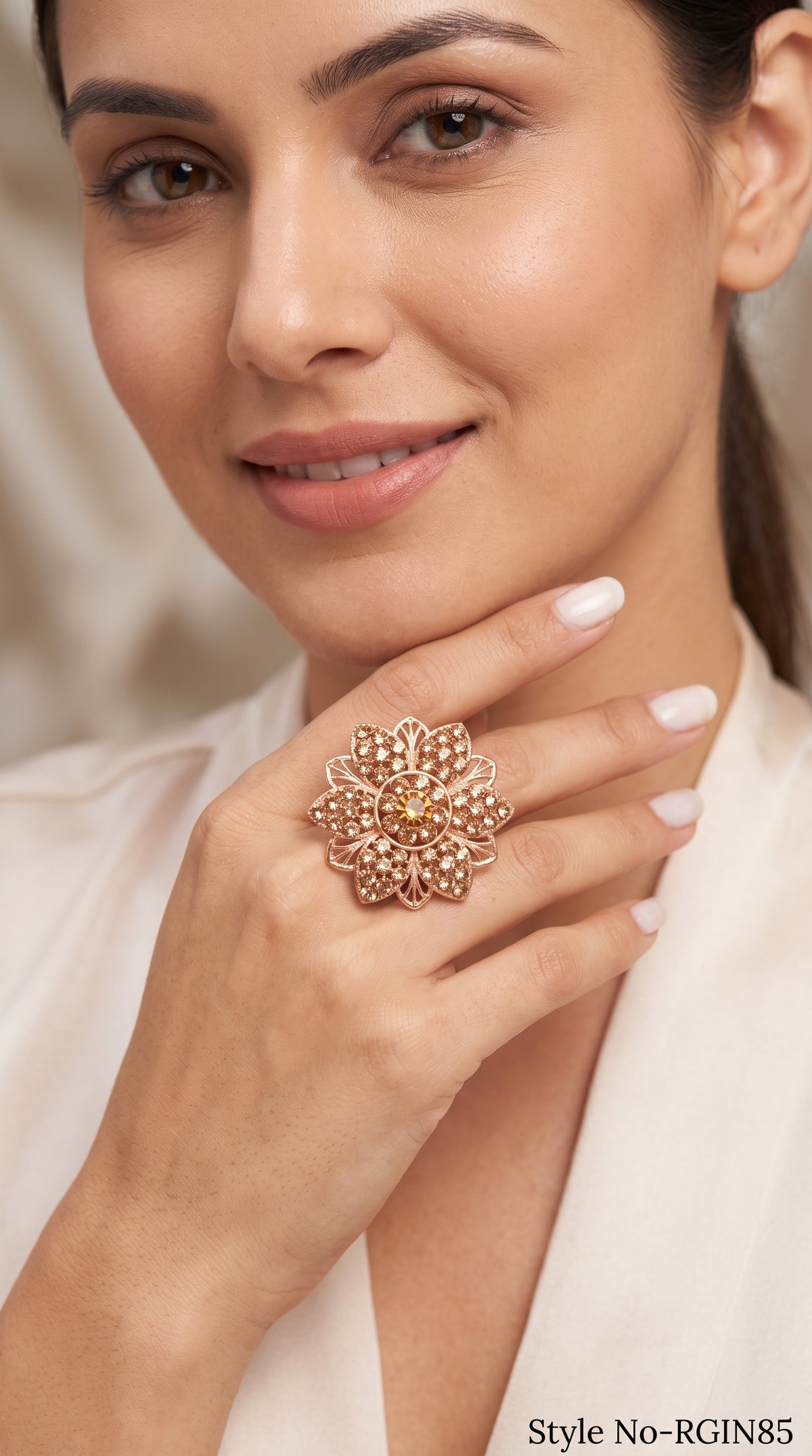 Rose Gold Floral Statement Ring | RGIN85