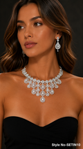 Silver Crystal Teardrop Necklace Set | SETIN10
