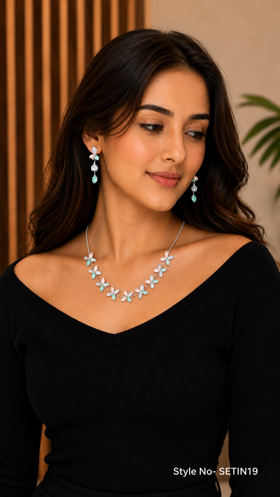Silver Pastel Flower Necklace Set | SETIN19