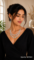 Silver Aqua Accent Layered Necklace Set | SETIN21