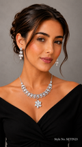 Silver Floral Crystal Necklace and Earring Set | SETIN23