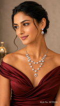 Silver Bead Station Necklace and Earring Set | SETIN26