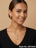 Rose Gold Square Drop Necklace Set | SETIN39