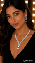 Silver Pink Drop Necklace and Earring Set | SETIN3