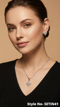 Silver Diamond Motif Necklace Set | SETIN41
