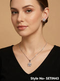 Silver Floral Drop Necklace and Earring Set | SETIN43