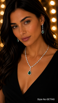 Silver Green Teardrop Necklace and Earring Set | SETIN5