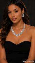 Silver Floral Crystal Necklace and Earring Set | SETIN6