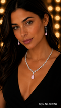 Silver Pink Stone Necklace and Earring Set | SETIN9