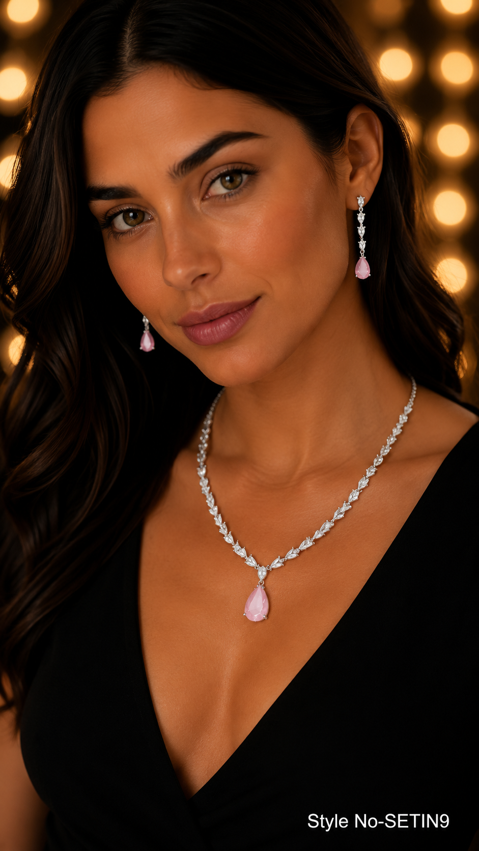 Silver Pink Stone Necklace and Earring Set | SETIN9