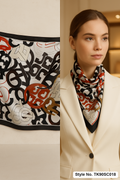 Square Geometric Logo Motif Scarf with Dark Framed Border