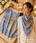 Square Equestrian Horse & City Map Print Scarf with Framed Border