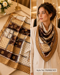 Brown and Beige Patchwork Scarf with Star Motifs – TK90SC023