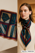Square Equestrian Horsebit Scarf in Four-Panel Geometric Design